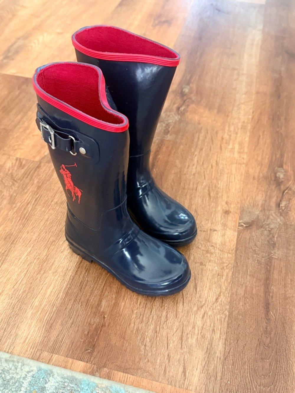Toddler Boys Polo by Ralph Lauren Navy Rain Boots with Red Trim